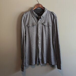 Banana Republic Size Large Button Up Shirt Mens Soft Gray Lux Touch Epaulets LS